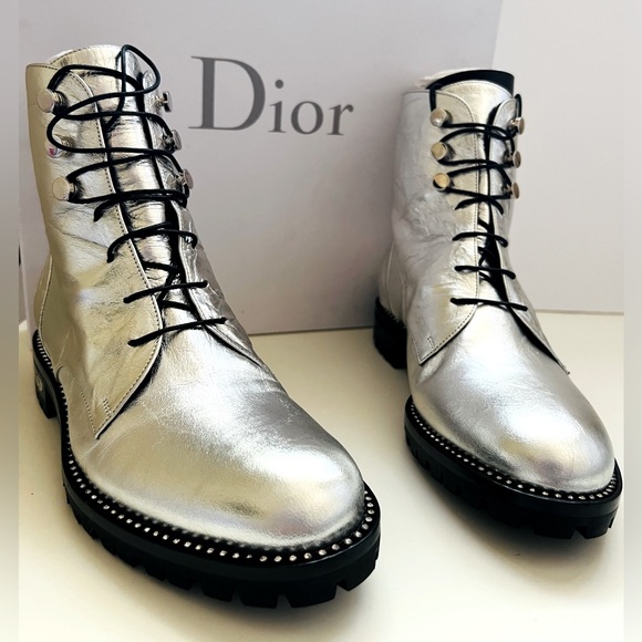 Dior Rebelle Argent Silver Crinkled Lambskin Boots - Picture 12 of 16